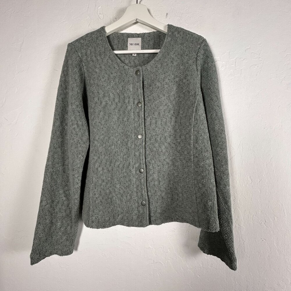 NIC+ZOE Women’s Fall Nights Jacket Cardigan Medium Gray Textured Knit Casual